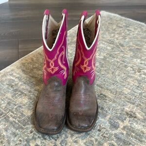 Old West Girls Square Toe Brown And Red Western Boots. Good Condition.